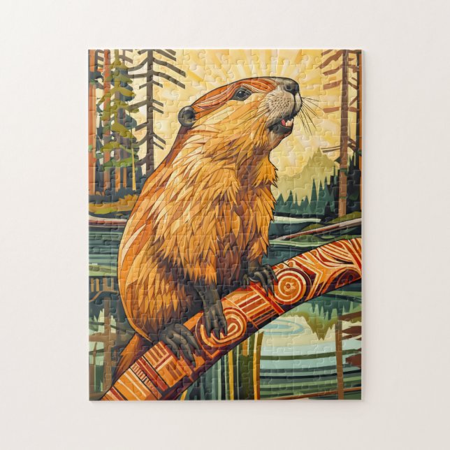 Beaver Totem – Builder in Deco Style Puzzle (Vertikal)