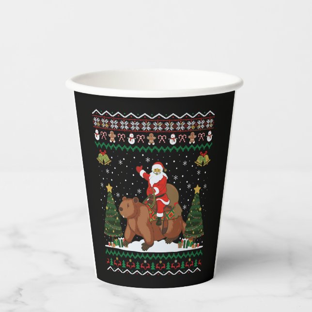 Beaver Ugly Xmas Gift Funny Santa Riding Beaver Ch Pappbecher (Vorderseite)