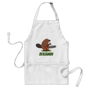 Beaver with chainsaw funny cartoon illustration schürze