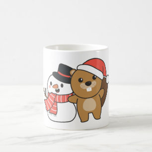 Beaver With Snowman in Winter At Christmas Kaffeetasse