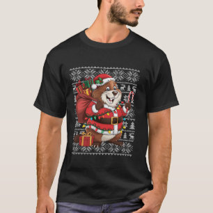 Beaver Xmas Sweater Style Ugly Santa Beaver Christ T-Shirt