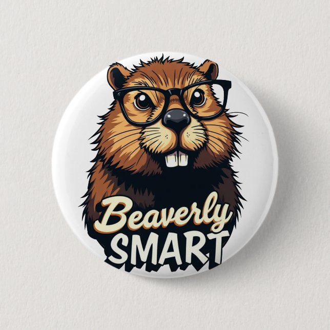 Beaversmart - Funny Beaver mit Brillen Graphic Button (Vorderseite)
