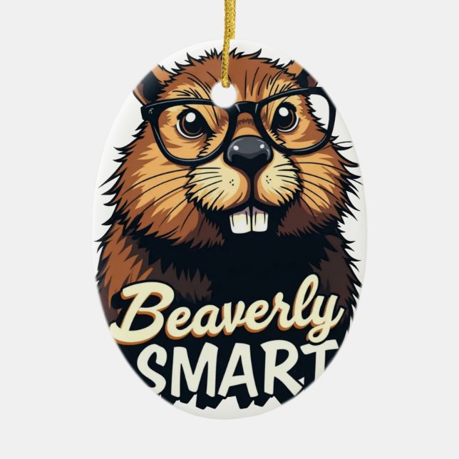 Beaversmart - Funny Beaver mit Brillen Graphic Keramik Ornament (Vorne)