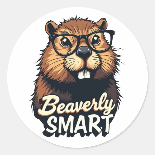 Beaversmart - Funny Beaver mit Brillen Graphic Runder Aufkleber (Vorderseite)