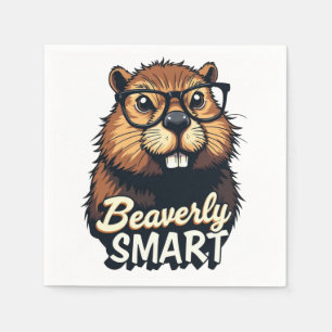 Beaversmart - Funny Beaver mit Brillen Graphic Serviette
