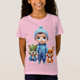Bebê bonito de toquinha azul grande dos desenhos T-Shirt