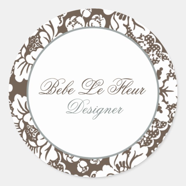 Bebe Le Fleur Brown Damask Chic Round Sticker (Vorderseite)