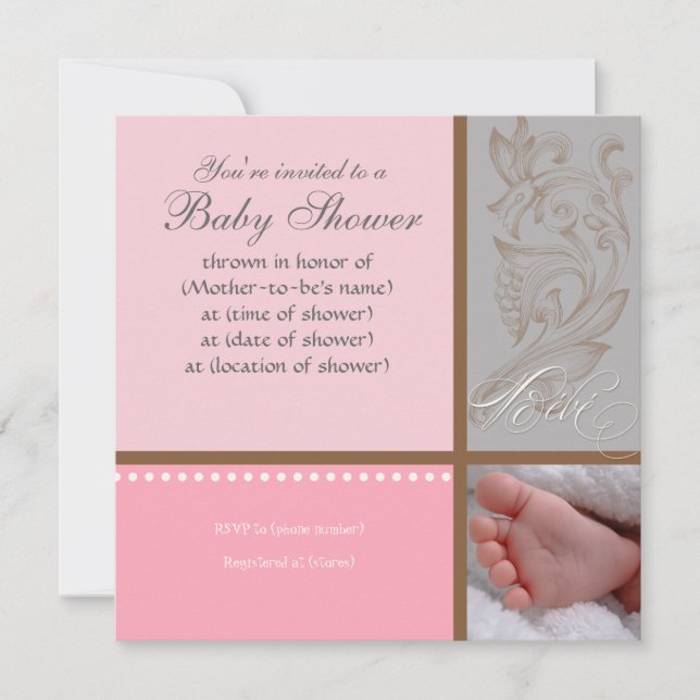 Bébé Modern Swirl n Dot - Baby Girl Shower Einladu Einladung (Vorderseite)