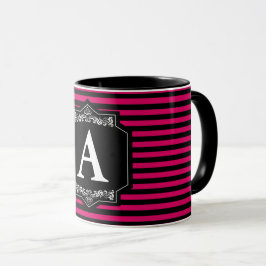 Becher Combo 325 ml Streifen Pink Monogramm Tasse