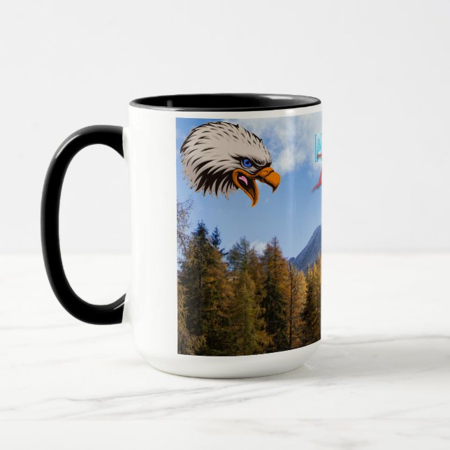 Becher mit blauem Regenadler-Kopf Tasse (Links)