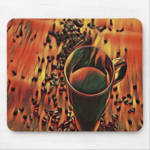 Becher mit Kaffee auf Kaffeebohnen Mousepad