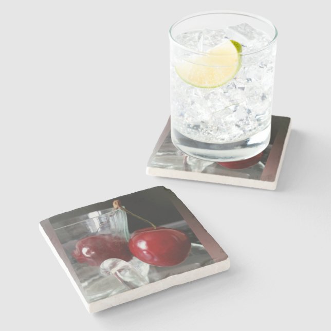 Becher mit Kirschen Steinuntersetzer (Seitenansicht)
