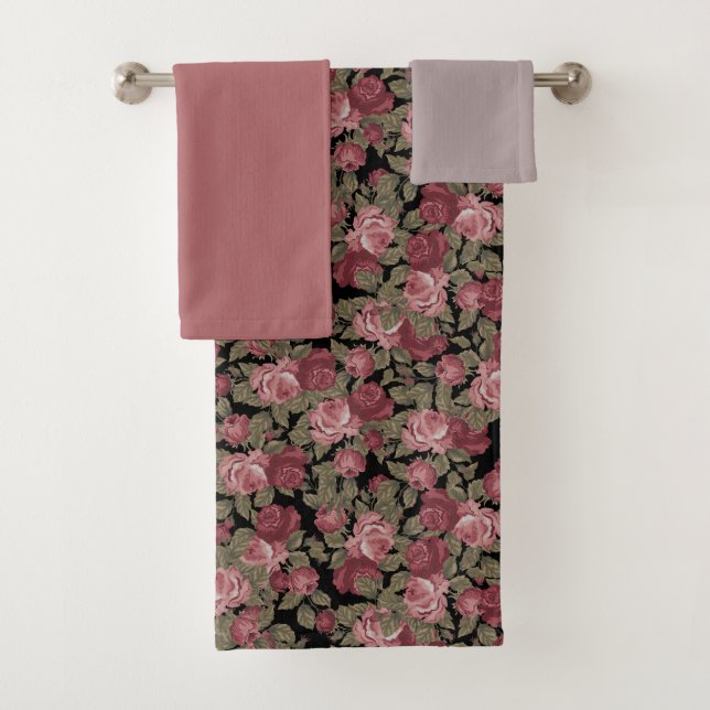 Becken mit schwarzblauem Rosa und schwarzem Blumen Badhandtuch Set (Insitu)