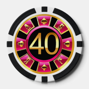 Beckys 40. Tag Fuchsia Black Poker Chip