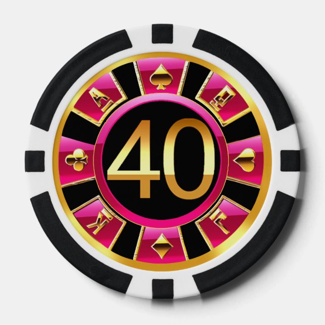 Beckys 40. Tag Fuchsia Black Poker Chip (Vorderseite)