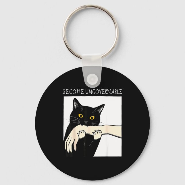 Become Ungovernable - Black Cat Biting Hand Funny  Schlüsselanhänger (Vorderseite)