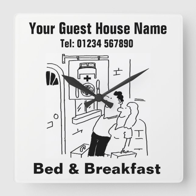 Bed & Breakfast Cartoon Quadratische Wanduhr (Vorderseite)