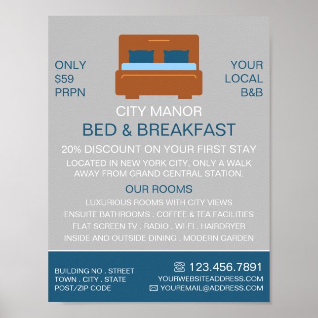 Bed-Logo, Bed & Breakfast Unterkunft Werbung Poster (Vorne)