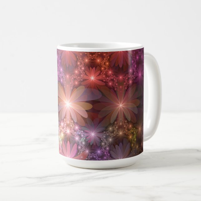 Bed of Blume farbenfrohe Shiny Abstrakte Fraktal K Kaffeetasse (VorderseiteRechts)