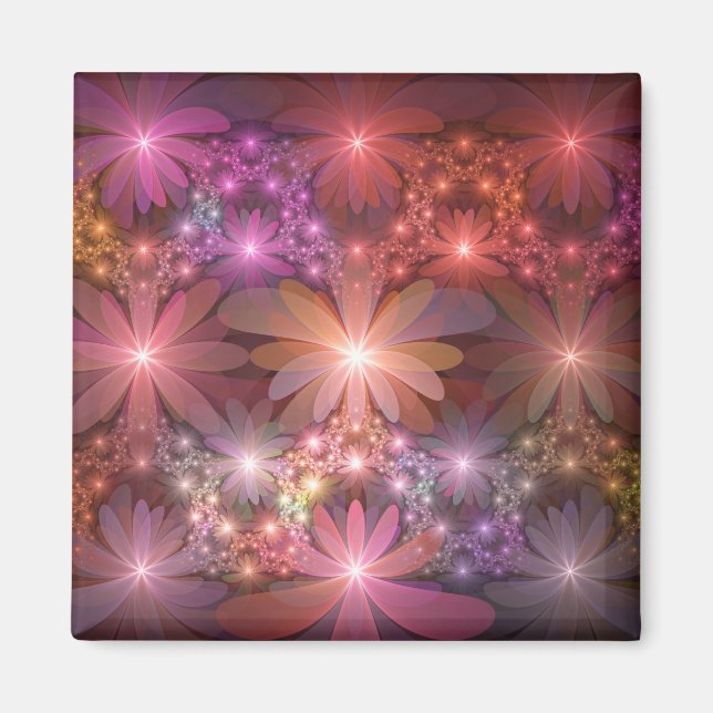 Bed of Blume farbenfrohe Shiny Abstrakte Fraktal K Magnet (Vorne)