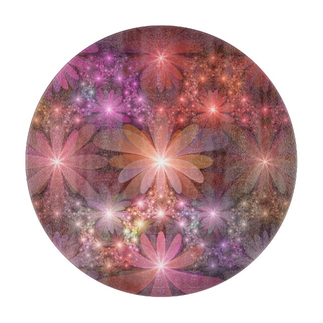 Bed of Blume farbenfrohe Shiny Abstrakte Fraktal K Schneidebrett (Vorderseite)