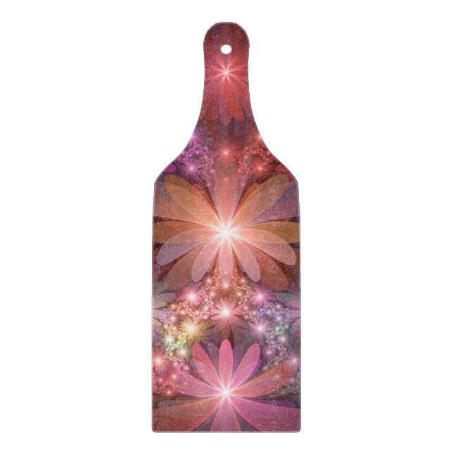 Bed of Blume farbenfrohe Shiny Abstrakte Fraktal K Schneidebrett (Vorderseite)