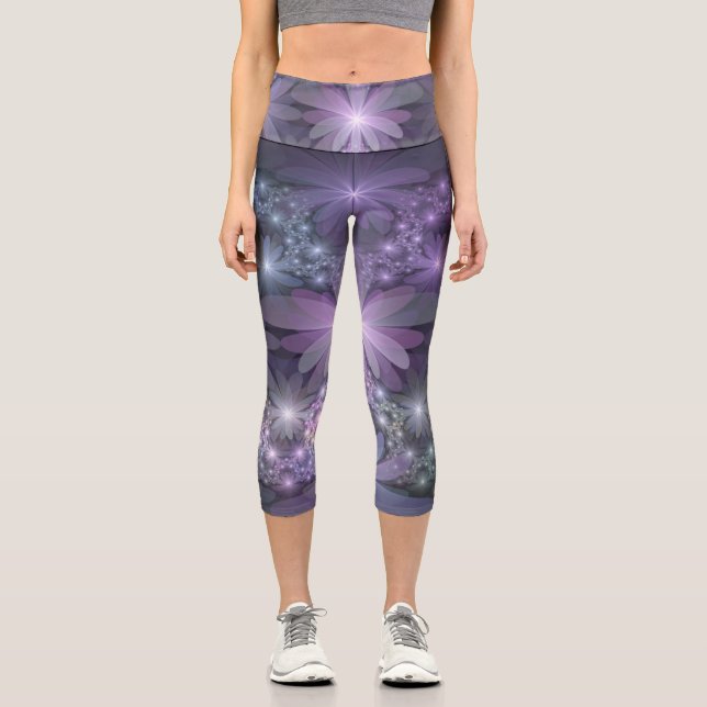 Bed of Blume Trendy Shiny Abstraktes Fraktal Kunst Capri Leggings (Vorderseite)