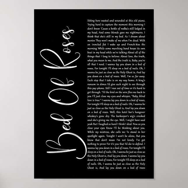 Bed of Rose Black Script Song Lyric Print Poster (Vorne)