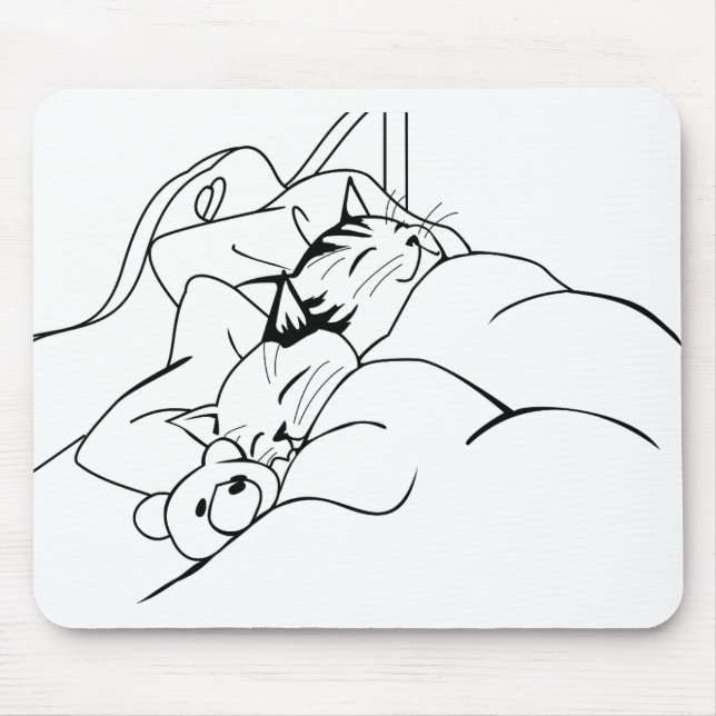 Bed Sleep Cat Dream Kitten Gute Freunde Mousepad (Vorne)