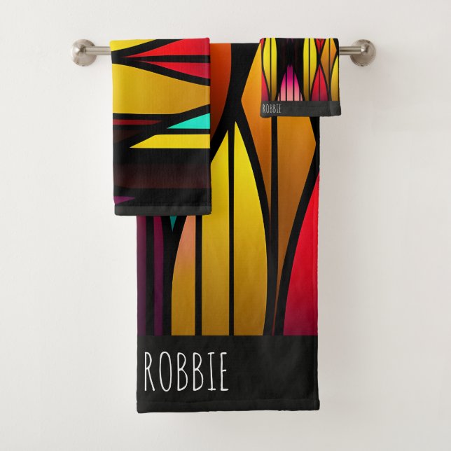 Bed Stached Glass cattails Mosaik Muster Badhandtuch Set (Insitu)