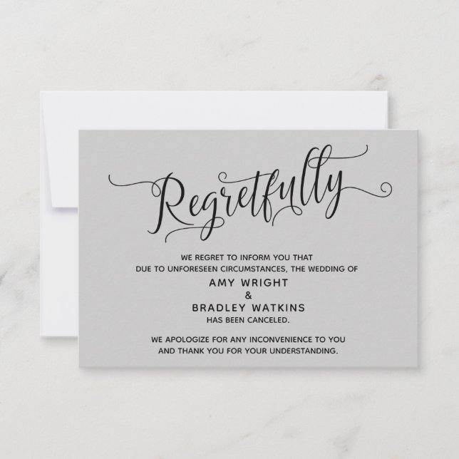 Bedauerlich Elegant Gray Canceled Wedding Card Einladung (Vorderseite)