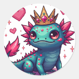 Bedazzled Axolotl Glitter Königin Pixel Art Aufkle Runder Aufkleber