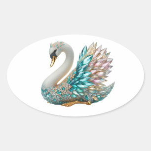 Bedazzled Diamant Schwan Gold Kristall Bling Ovaler Aufkleber