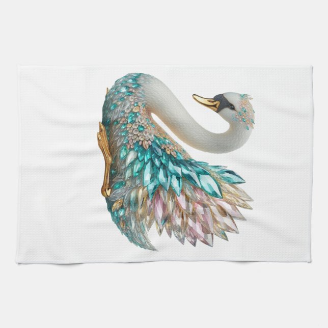 Bedazzled Diamond Schwan Gold Kristall Bling Geschirrtuch (Horizontal)