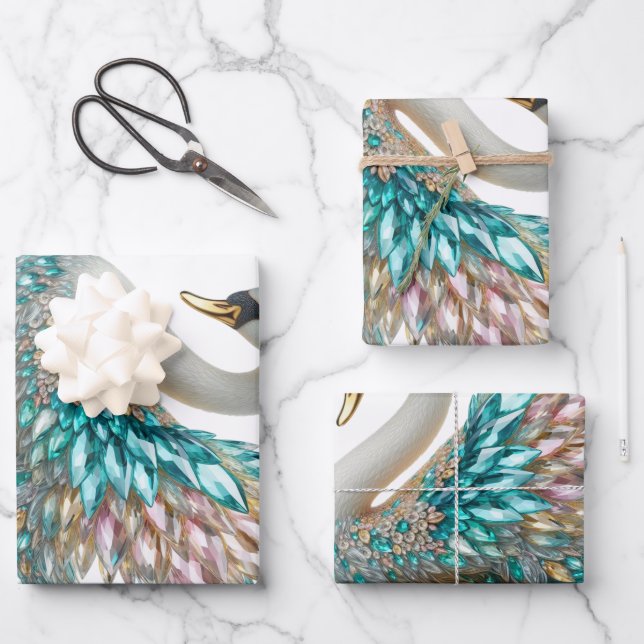Bedazzled Diamond Swan Gold Crystal Bling Geschenkpapier Set (Vorderseite)