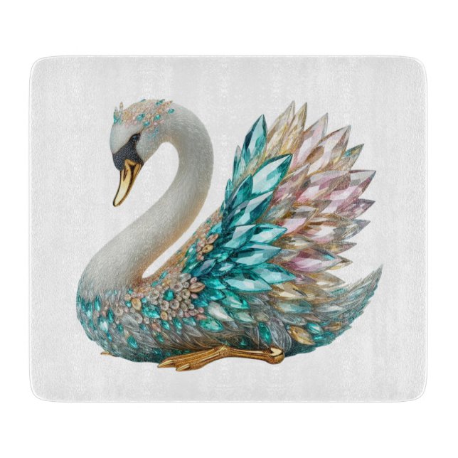 Bedazzled Diamond Swan Gold Crystal Bling Schneidebrett (Vorderseite)