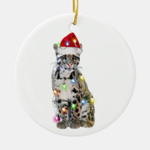 Bedeckter Leopard mit Hutschuh Weihnachten Keramik Ornament