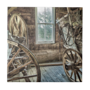 Bedeckter Wagen, hölzernes Wagenrad Fliese