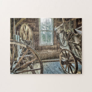 Bedeckter Wagen, hölzernes Wagenrad Puzzle