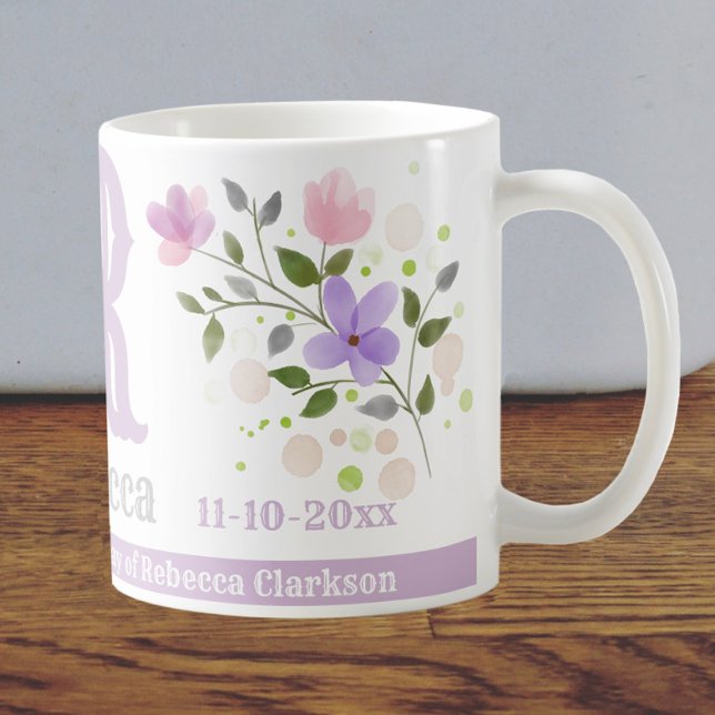 Bedeutender Geburtstagsname und Initialen Blumende Kaffeetasse (Von Creator hochgeladen)