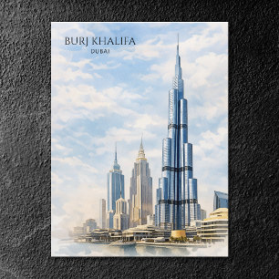 Bedeutendes Wahrzeichen Burj Khalifa Dubai Aquarel Feiertagspostkarte