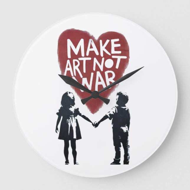 Bedeutsames Herz "MACHE KUNST NICHT KRIEG" mit Jun Große Wanduhr (Vorderseite)