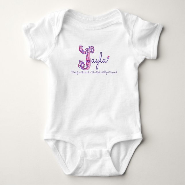 BEDEUTUNGS-Monogramm-Shirt Jayla Mädchen J Namens Baby Strampler (Vorderseite)