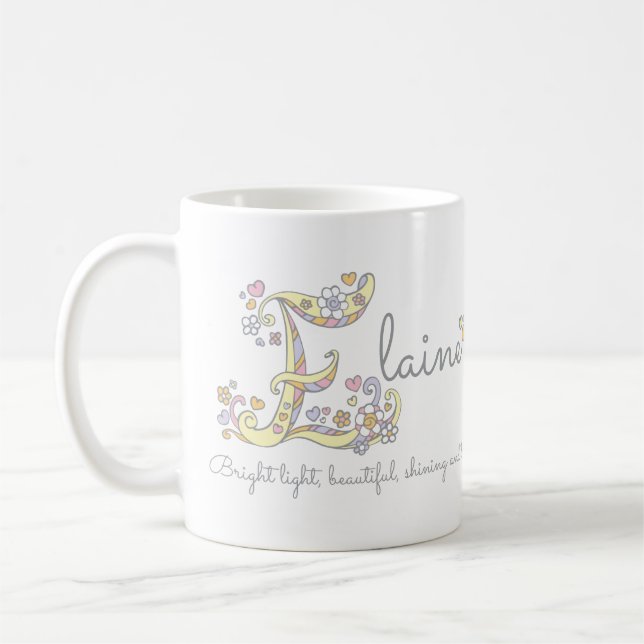 BEDEUTUNGS-Monogramm-Tasse Elaine-Buchstaben E Kaffeetasse (Links)