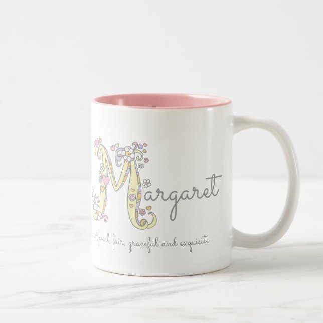 BEDEUTUNGS-Monogramm-Tasse Margaret-Buchstaben M Zweifarbige Tasse (Rechts)