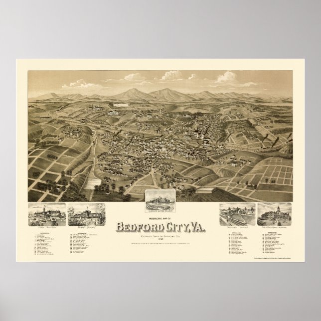 Bedford City, VA Panoramic Map - 1891 Poster (Vorne)