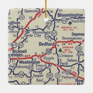 Bedford IN 50's Map Keramikornament