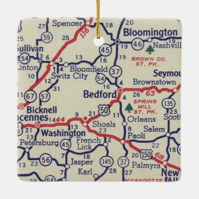 Bedford IN 50's Map Keramikornament (Rückseite)