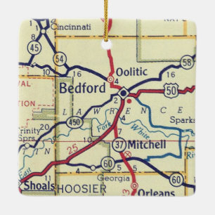 Bedford IN Vintag Map Keramikornament