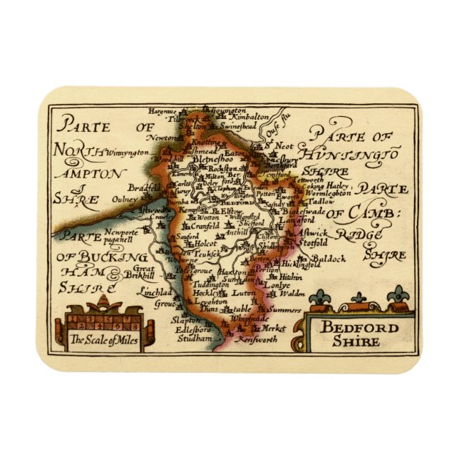 Bedfordshire Landkreis England Alte antike Karte Magnet (Horizontal)